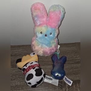 Lot of 3 Peep Plush Peeps Easter Bunny Tie-Dye, Cow and Keychain Plush SEE DESCR